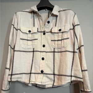 Maurices Cream and Black Plaid Button Down Shirt